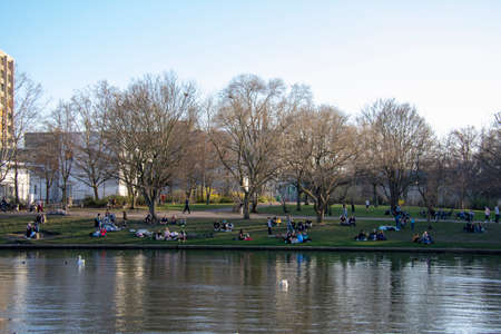 Landscape view of Admiralbrucke on Spree river in Kreuzberg Berlinのeditorial素材