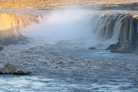 Landscape of water crashing at Selfoss Diamond Circle