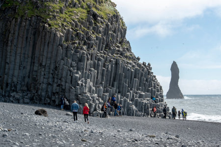 Landscape of giant cave at Reynisfjara Black sand Beach Vik