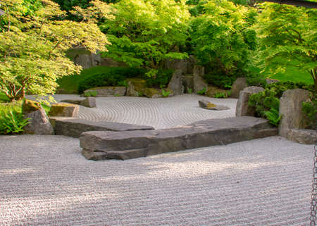 Landscape of Japanese zen garden in Garten der Welt Marzahn Berlinのeditorial素材