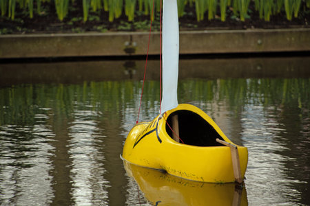 Landscape of field of clog in canal at Keukenhof gardens in Lisse Holland The Netherlandsのeditorial素材
