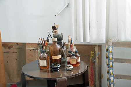 Landscape of painting studio of Casa Dali during summer in Port Lligat Catalonia Spainのeditorial素材