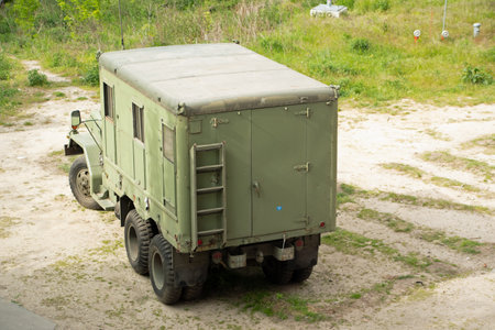 Landscape of military vehicle at Teufelsberg abandoned listening station in Grunewald Forest Berlin Germanyのeditorial素材
