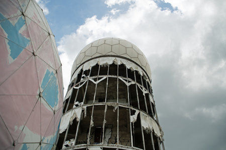 Landscape of buildings and Teufelsberg abandoned listening station in Grunewald Forest Berlin Germanyのeditorial素材