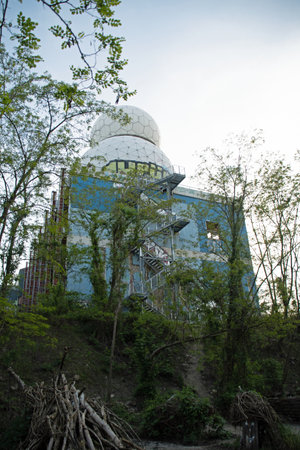 Landscape of buildings and Teufelsberg abandoned listening station in Grunewald Forest Berlin Germanyのeditorial素材