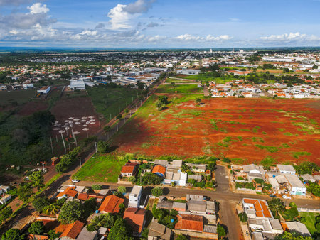 Aerial landscape during summer in city of Tangara da Serra in Mato Grosso Brazilのeditorial素材