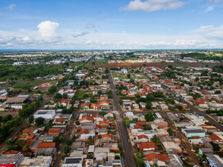 Aerial landscape during summer in city of Tangara da Serra in Mato Grosso Brazilのeditorial素材