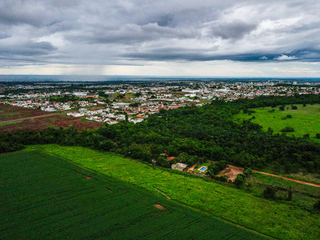 Aerial Landscape of field during summer in city of Tangara da Serra in Mato Grosso Brasilの写真素材