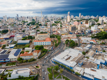Aerial city scape in summer with storm clouds in Cuiaba Mato Grosso Brazilのeditorial素材