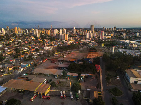 Aerial city scape during summer at sunset in Cuiaba Mato Grosso Brazil