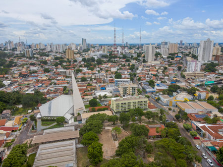 Aerial city scape of church in summer in Cuiaba Mato Grosso Brazilのeditorial素材