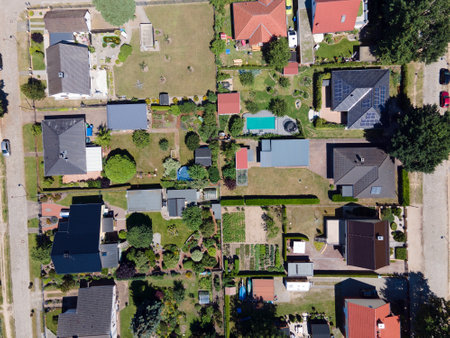 Aerial top down of the village of Thyrow Brandenburg Germany in summerのeditorial素材