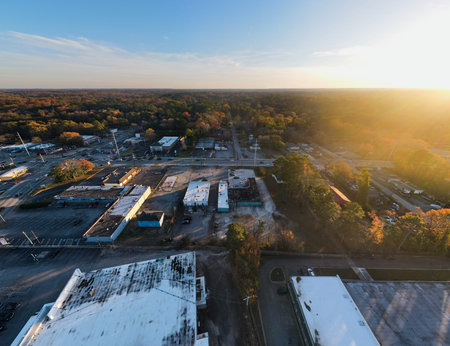 Aerial landscape of abandoned parking lot on Glenwood Avenue during fall in Decatur Atlanta Georgia...