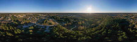 Aerial sunset landscape of suburban neighborhood Euchee Creek Trails in Grovetown Augusta Georgia USAの写真素材