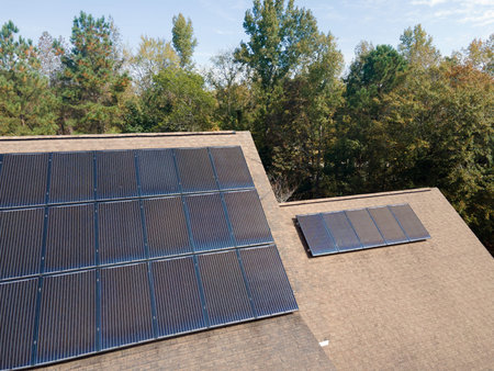 Landscape of solar panels on a roof in CSRA Grovetown Augusta Georgia USA