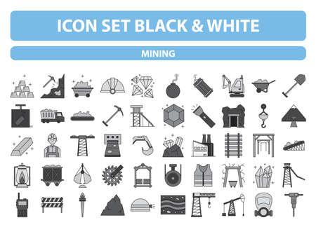 50 Mining Icon Set black and whiteのイラスト素材