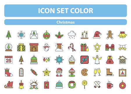 50 Christmas icon set colorのイラスト素材