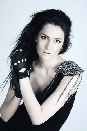 portrait of a beautiful girl with perfect skin with a light backgroundの写真素材