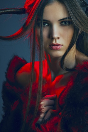 portrait of a beautiful woman wearing furの写真素材