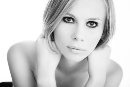 beautiful woman with a beautiful modern makeup and blond hair の写真素材
