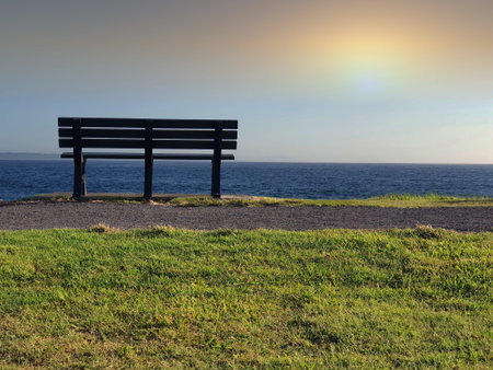 Single bench seat looking out to sea