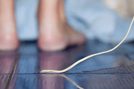 dangerous cable in the water in the bathroomの写真素材