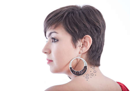 tattoo stars on a woman's neck の写真素材