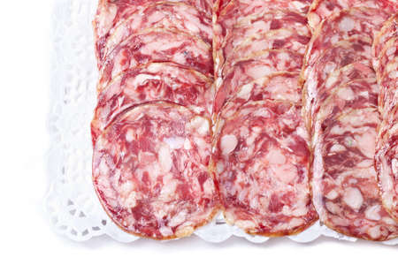 Iberian sausage tray on white backgroundの写真素材