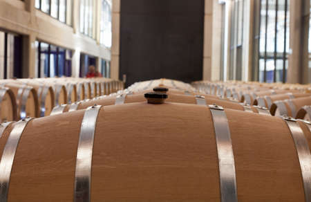 Barrels of wine in cellarの写真素材