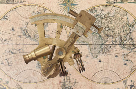 Sextant on a world mapの写真素材