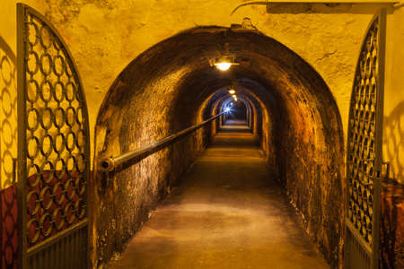 Underground corridor of an old wine cellarの写真素材