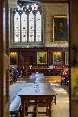 Oxford, United Kingdom - May 15, 2016:  dining Balliol College students in Oxford, England