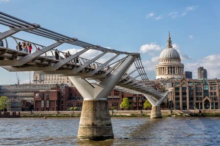 London, United Kingdom - May 14, 2016: Millennium Bridge and St. Paul's Cathedral in Londonのeditorial素材