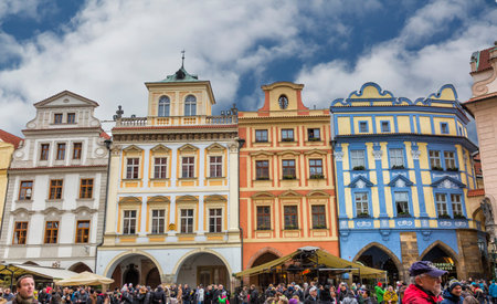 Prague- Czech Republic - December 12, 2015; The old city of Prague with its ancient colored housesのeditorial素材