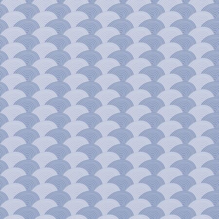 Blue circles clamshell geometric seamless repeat pattern background. Great for paper products and stationery such as invitations, notebooks and party items. Would be great for gift and home ware products such as bedding as well as childrens clothing. Surface Pattern Design.のイラスト素材