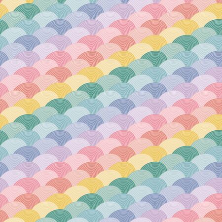 Bright fun rainbow geometric seamless repeat pattern background. Great for paper products and stationery such as invitations, notebooks and party items. Would be great for gift and home ware products such as bedding as well as childrens clothing. Surface Pattern Design.のイラスト素材