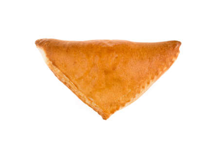 Baked puff pastry with a filling on a white background. Top view, isolatedの写真素材