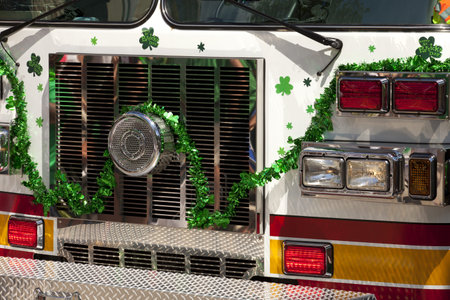 Firetruck decorated for  Saint Patrick s Day Parade in Delray Beach, Florida 