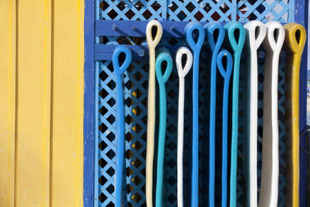 Foam swimming pool mats hanging wallの写真素材