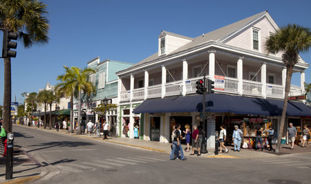 The famous Duval Street in Key West Florida a popular tourist destination for shops and foodのeditorial素材