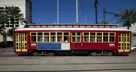 The famous New Orlenas cable car on Canal Street near the Riverfront  のeditorial素材