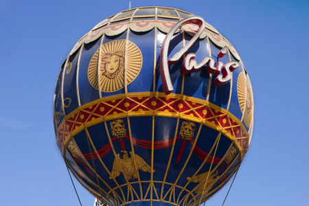 The iconic Paris Casino balloon along the Las Vegas Strip. The balloon sign is in the shape and style of the Montgolfier hot air balloon.のeditorial素材