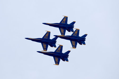 US Navy Blue Angels squadron flying preforming precision aerial maneuvers at the Atlantic City...