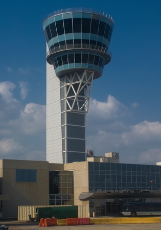 Airport control tower with clear skyのeditorial素材