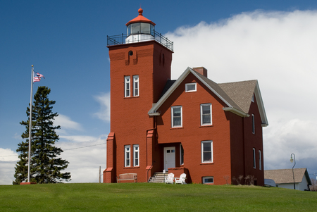 Two Harbors Lighthouse on Lake Superior in Minnesota. Two Harbors Lighthouse is listed on the National Register of Historic Places built in 1821のeditorial素材