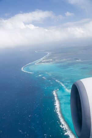 Transportation: Air flight to a tropical islandの写真素材