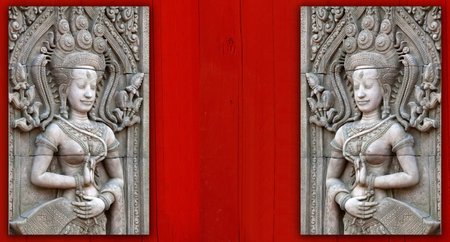 Apsara sculptures at Angkor Wat, made around the 12th Century.の写真素材