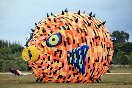CHA-AM - MARCH 9: Colorful kites in the 12th Thailand International Kite Festival on March 9, 2012 in Naresuan Camp, Cha-am, Thailand.のeditorial素材