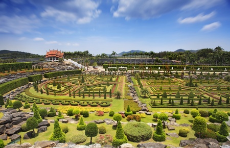 landscape of pavilion in green garden with blue sky のeditorial素材
