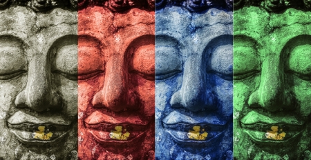Buddha face with golden and blue.の写真素材
